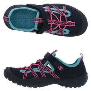 Toddler Girls Fisherman Sandals Champion 10.5 Black Pink Stretch Laces Mesh